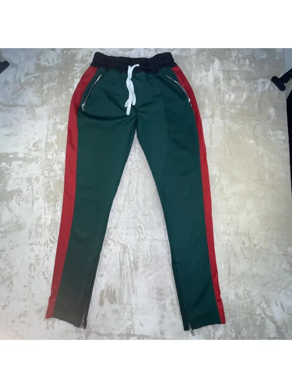 Lifted Anchors Men's The Jenner Track Pants in Italia Luxe Green Red- Sz MEDIUM
